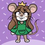  brown_hair clothing crown cukizilla female green_clothing green_hoodie green_topwear hair hoodie mammal murid murine purple_background rat rodent simple_background smile solo topwear youtube youtuber 