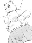  2022 anthro bear belly big_breasts blouse blush bottomwear breasts chubby_belly clothing female heather_waters inside mammal midriff navel polar_bear sketch skirt slightly_chubby solo thick_thighs tight_clothing topwear ursine winick-lim 