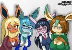  aelia_(sin_cyan06) anthro anthrofied big_breasts blue_body blue_eyes blush breasts canid canine clothed clothing digital_media_(artwork) eeveelution espeon eyewear female flareon fox fur generation_1_pokemon generation_2_pokemon generation_4_pokemon glaceon group hair hi_res ivanna_(sin_cyan06) leafeon looking_at_viewer mammal neelu_(sin_cyan06) nintendo open_mouth pokemon pokemon_(species) pokemorph rubina_(sin_cyan06) simple_background sin_cyan06 sin_teal smile video_games 