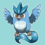  animal_focus articuno bird blacknirrow blue_background blue_theme brown_eyes chibi claws commentary english_commentary full_body highres no_humans open_mouth outline pokemon pokemon_(creature) solo white_outline 