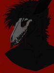  anthro black_tongue bone canid canine canis eyeless fluffy fluffy_hair hair hi_res hurion_(artist) male mammal musauriss_(hurion) red_background simple_background skull skull_head solo tongue tongue_out wolf 