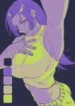  1girl armpits breasts color_guide highres jujutsu_kaisen large_breasts long_hair looking_at_viewer midriff opabiniachu sleeveless smile solo tsukumo_yuki_(jujutsu_kaisen) 