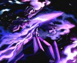  blade ceruledge commentary_request eye_trail fire flaming_eyes highres legs_apart light_trail looking_to_the_side pokemon pokemon_(creature) purple_eyes purple_fire solo to_(si_x_x_0_ss0) 