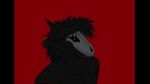  16:9 anthro black_body bone canid canine canis fangs fluffy fluffy_hair hair hurion_(artist) looking_at_viewer male mammal musauriss_(hurion) red_background simple_background skull skull_head solo widescreen wolf 