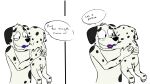  anthro beargarbage bluey_(series) bodily_fluids canid canine canis chloe_(bluey) crying dalmatian domestic_dog duo embrace female frank_(bluey) fur hi_res hug lipstick makeup male mammal mascara spots spotted_body spotted_fur tears tears_of_joy 