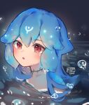 1girl :o bangs bao_(vtuber) blue_hair blush bubble commentary crying crying_with_eyes_open dated english_commentary hair_between_eyes indie_virtual_youtuber kobutanori long_hair looking_at_viewer nude parted_lips partially_submerged red_eyes signature solo tears virtual_youtuber water 