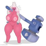  absurd_res areola big_breasts breasts female generation_9_pokemon genitals hammer hi_res holding_hammer holding_object holding_tool huge_breasts humanoid looking_at_viewer nintendo nipples nude open_mouth pink_areola pink_body pink_nipples pokemon pokemon_(species) pussy solo stemingbunbun thick_thighs tinkaton tools video_games wide_hips 