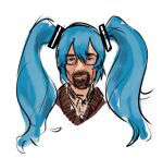  1boy absurdres aqua_hair bangs beard blue_hair breaking_bad cosplay facial_hair glasses gurumo_(twitter) hair_between_eyes hatsune_miku hatsune_miku_(cosplay) highres looking_at_viewer medium_hair simple_background solo twintails vocaloid walter_white white_background 