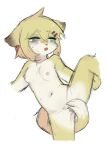  2021 accessory anthro blonde_hair blush bodily_fluids breasts convenient_censorship covering covering_crotch crayon_(artist) cute_fangs felid female fur green_eyes hair hair_accessory hairclip hairclips_oc_(crayon) hi_res kemono looking_aside mammal navel nipples nude on_one_leg open_mouth raised_leg simple_background sketch small_breasts solo standing sweat tail_censorship white_background yellow_body yellow_fur 