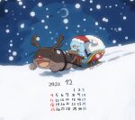  animal_costume antlers calendar_(medium) christmas clodsire cosplay december hat highres no_humans outdoors pic_koiwai pokemon pokemon_(creature) quagsire red_nose reindeer_antlers reindeer_costume rudolph_the_red_nosed_reindeer rudolph_the_red_nosed_reindeer_(cosplay) sack santa_costume santa_hat sleigh snow snowing twitter_username 
