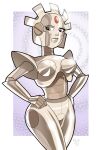  atomictiki breasts brown_eyes electra_6000 featureless_breasts frown glistening glistening_body grey_body looking_at_viewer machine not_furry robot the_fonz_and_the_happy_days_gang wide_hips 