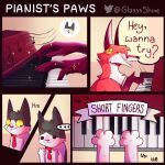  canid canine comic dialogue english_text felid feline fox fur glassshine hi_res hubert_(glassshine) keyboard_instrument mammal musical_instrument musical_note open_mouth piano red_body red_fur steve_(glassshine) text white_body white_fur 