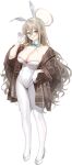  1girl akane_(blue_archive) akane_(bunny)_(blue_archive) black_eyes blue_archive breasts cleavage glasses gloves high_heels highres light_brown_hair long_hair official_alternate_costume official_art transparent_background 