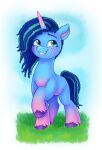  blue_body blue_hair blue_tail blush digital_media_(artwork) equid equine female feral fetlocks freckles grass green_eyes hair hasbro hi_res hooves horn leg_tuft malarkey_(artist) mammal misty_(g5) mlp_g5 multicolored_hair my_little_pony plant purple_hooves raised_hoof smile solo tuft two_tone_hair two_tone_tail unicorn unicorn_horn 