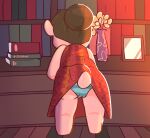  animal_crossing bent_over brown_hair clothing crushpepper detailed_background female hair hair_bun hi_res lottie_(animal_crossing) mammal mustelid nintendo otter panties panty_peek panty_shot pink_body raised_tail tagme underwear video_games 