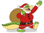  2022 3_toes 4_fingers alligator alligatorid anthro belly big_belly brok_(character) brok_the_investigator christmas christmas_clothing christmas_headwear clothing crocodilian feet fingers green_body hat headgear headwear hi_res holidays humanoid_hands jolly_the_lizard jollyville overweight reptile santa_claus santa_hat scalie simple_background solo toes video_games 