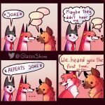  canid canine comic dialogue english_text felid feline fox fur glassshine group hi_res hubert_(glassshine) hyena mammal necktie open_mouth red_body red_fur simple_eyes spots spotted_body spotted_fur steve_(glassshine) text thought_bubble white_body white_fur 