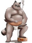  2022 anthro asian_clothing belly big_belly brown_body canid canine clothing east_asian_clothing fundoshi hi_res japanese_clothing kemono male mammal moobs nipples overweight overweight_male raccoon_dog smoking solo tanuki tanukinoakafun underwear white_clothing white_fundoshi white_underwear 