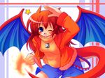  blue_eyes charizard dog_tags iwanosuke moemon personification pokemon red_hair tail wings wink 