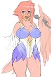  big_breasts breasts cleavage feathers kemonon large_breasts microphone pink_hair red_eyes ricosye wings 