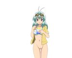  1girl bottomless bra food glasses green_hair highres ice_cream legs lingerie long_hair naked nude nude_filter open_mouth photoshop pussy run_elsie_jewelria solo to_love-ru toloveru uncensored underwear 