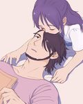  1boy 1girl age_difference beard cute facial_hair family father_and_daughter female forehead_kiss hair_over_one_eye inazuma_eleven inazuma_eleven_(series) kiss kiss_on_forehead kudou_fuyuka kudou_michiya looking_up male purple_hair 