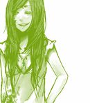  artist_request blood breasts character_request cleavage female green jewelry long_hair lowres monochrome necklace scar simple_background smile solo source_request stitches white_background 