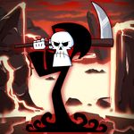  1boy cartoon_network death_(entity) goriate grim grim_(grim_adventures) grim_reaper lava molten_rock scythe skull solo the_grim_adventures_of_billy_&amp;_mandy weapon 