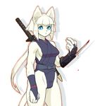  animal_ears bangs blade blood blue_sclera blunt_bangs bridal_gauntlets cat_ears cat_girl cat_tail cowboy_shot drop_shadow furry kemonon long_hair original outline ponytail scabbard sheath sheathed simple_background sleeveless slit_pupils solo source_request sword tail weapon whiskers white_background white_fur white_hair 
