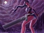  black_hair buster_sword earrings elbow_gloves female final_fantasy final_fantasy_vii fingerless_gloves full_moon gloves long_hair looking_back miniskirt moon mugensaku panties pantyshot red_eyes skirt solo suspenders sword tanktop tifa_lockhart upskirt white_panties 