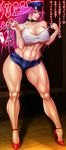 abs big_breasts biker_cap blue_shorts breasts capcom chinbotsu cuffs final_fight handcuffs highres large_breasts long_image mad_gear_gang muscle newhalf poison poison_(final_fight) tall_image thick_thighs thighs 