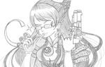  1girl bayonetta bayonetta_(character) black_hair dark_hair game glasses gloves gun handgun highres long_hair mole monochrome opaque_glasses playstation3 playstation_3 simple_background smile solo sparkle trigger_discipline weapon white_background 