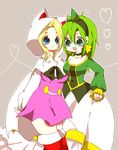  2girls animal_ears blonde_hair blue_eyes cape cat_ears choker dress earrings female final_fantasy final_fantasy_iv green_eyes green_hair headdress hood horns jewelry long_hair multiple_girls open_mouth rosa_farrell rydia summoner thighhighs u-duki white_mage 