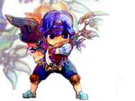  baten_kaitos blue_hair chibi kalas male male_focus super_deformed sword weapon wings 