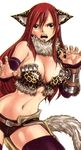  armor breasts brown_eyes erza_scarlet extra_ears fairy_tail large_breasts mashima_hiro midriff navel open_mouth red_hair short_shorts shorts solo tail thighhighs 