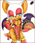  breasts china_dress chinadress chinese_clothes cleavage collar dress fan female furry gloves mammal plain_background purity ribbons rouge_the_bat sega smile solo sonic_(series) sonic_the_hedgehog white_background wings wink 