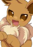  2022 absurd_res ambiguous_gender blush brown_body brown_eyes brown_fur c62r8myfyiuhf5d canid cute_fangs digital_media_(artwork) eevee feral fluffy fur generation_1_pokemon happy hi_res kemono looking_at_viewer mammal neck_tuft nintendo open_mouth open_smile paws pokemon pokemon_(species) simple_background smile solo tan_body tan_fur tongue tuft video_games white_background 