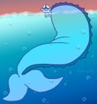  ambiguous_gender blue_body blue_tail bubble eeveelution feral frill_(anatomy) generation_1_pokemon hi_res hyper hyper_tail justiceposting nintendo partially_submerged pokemon pokemon_(species) solo submerged_legs vaporeon video_games water 