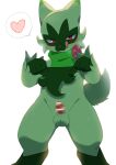  &lt;3 anthro balls blush bottomless censor_bar censored clothed clothing clothing_lift domestic_cat erection felid feline felis floragato fur generation_9_pokemon genitals green_body green_fur hi_res hitsuzi_taro11 licking licking_lips looking_at_viewer male mammal nintendo penis pixelated pokemon pokemon_(species) portrait presenting presenting_penis scarf simple_background solo speech_bubble three-quarter_portrait tongue tongue_out video_games white_background 