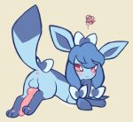  animal_genitalia animal_penis annoyed anus balls blue_body blue_hair blush bow_(feature) canine_penis eeveelution erection feral gashamon_(artist) generation_4_pokemon genitals glaceon hair hand_on_cheek long_hair looking_at_viewer lying male mouth_closed nintendo on_front penis pokemon pokemon_(species) red_eyes simple_background solo video_games 