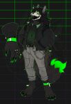  absurd_res anthro black_body black_fur black_hair bone canid canine canis chain claws clothing ear_piercing fur fuzzy glowing glowing_eyes green_eyes grubbyguillotine hair hi_res jacket jewelry mal male malo malo_v2.0 mammal open_mouth paws piercing ring scp-1471 scp-1471-a scp_foundation skull skull_head solo teeth topwear virtual_youtuber vtuber wolf youtuber 