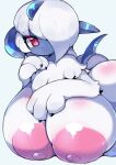  absol anthro areola big_breasts big_butt breasts butt female fur generation_3_pokemon hair hair_over_eye huge_breasts hyper hyper_breasts lying nekoyuu nintendo nipples on_front one_eye_obstructed pokemon pokemon_(species) red_eyes smile solo video_games white_body white_fur 