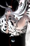  1girl absurdres animal_ears bottomless crown earth_(planet) floating floating_hair_ornament highres legs_up moon nanaponi original planet rabbit_ears rabbit_girl red_eyes see-through space star_(sky) white_hair 