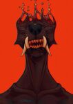  2017 ambiguous_gender anthro big_fangs body_horror brown_body brown_fur bust_portrait canid cheek_tuft dated facial_tuft front_view fur gore hi_res mammal open_mouth portrait red_background riorix sharp_teeth signature simple_background solo tan_teeth teeth tuft whiskers 