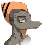  anthro brown_body dinosaur goodbye_volcano_high hair half-closed_eyes headshot_portrait long_snout looking_at_viewer male narrowed_eyes naser_(gvh) portrait pterodactylus pterosaur pupils reptile scalie simple_background slit_pupils snoot_game_(fan_game) snout solo unknown_artist video_games white_background yellow_body 
