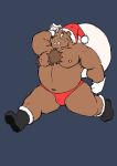  2022 anthro armpit_hair bear belly body_hair brown_body bulge christmas christmas_clothing christmas_headwear clothing hanakatsuo10 hat headgear headwear holidays kemono male mammal moobs nipples overweight overweight_male santa_hat simple_background solo underwear 