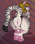  absurd_res anus balls butt felid genitals hi_res male mammal nyla pantherine paws penis pinup pose slightly_chubby solo tiger trans_(lore) trans_woman_(lore) vaalravn 