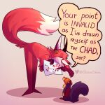  anthro canid canine dialogue duo english_text eyes_closed fluffy fluffy_tail fox fur glassshine hi_res hubert_(glassshine) mammal open_mouth orange_body orange_fur purple_body purple_fur red_body red_fur size_difference text white_body white_fur 