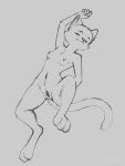  2022 3:4 4_toes 5_fingers anthro bite biting_lip black_and_white blush breasts chest_tuft claws digital_drawing_(artwork) digital_media_(artwork) digitigrade domestic_cat feet felid feline felis female fingers fur fuzzled genitals hi_res holding_leg looking_at_viewer lying mammal melody_(fuzzled) monochrome nipples on_back paws presenting presenting_pussy pussy raised_arm signature sketch small_breasts solo toes tuft 