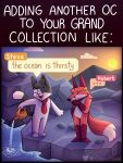  anthro border canid canine cloud comic dialogue duo ellipsis english_text eyes_closed felid feline fox fur glassshine hi_res hubert_(glassshine) mammal mountain necktie open_mouth outside red_body red_fur rock steve_(glassshine) sun text water watering_can white_body white_fur 